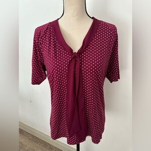 Talbots L Women's Burgundy Polka Dot Top
